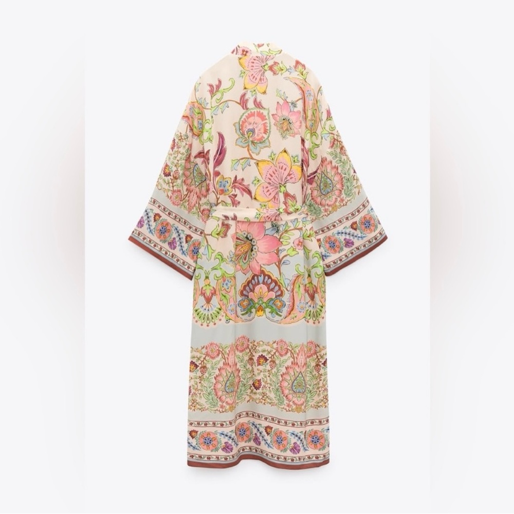 ZARA Multicoloured Floral Print Belted Kimono